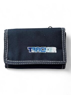 Vintage Y2K Tracker Black Canvas Trifold Wallet // Contrast Stitching & Velcro